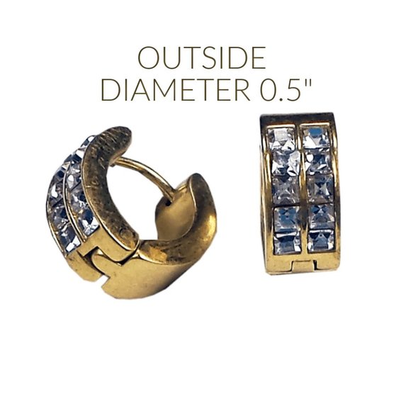 Huggie Earring Gold Plated Stainless Steel/Crystal - Picture 2 of 4